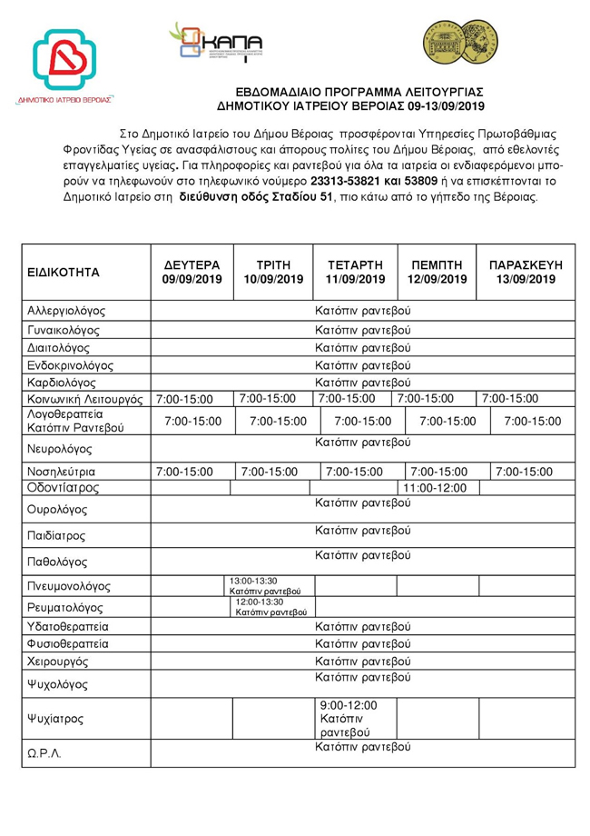 Το ωράριο λειτουργίας του δημοτικού ιατρείου Βέροιας