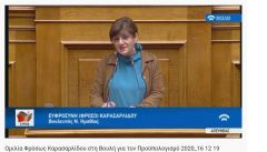 ΦΡΟΣΩ ΚΑΡΑΣΑΡΛΙΔΟΥ ΣΤΗ ΒΟΥΛΗ ΓΙΑ ΤΟΝ ΠΡΟΫΠΟΛΟΓΙΣΜΟ:«Επιστροφή στις μνημονιακές λογικές ο προϋπολογισμός της Κυβέρνησης για το 2020» Με αύξηση φόρων και δη των έμμεσων, μείωση κοινωνικών δαπανών κατά 400 εκ. ευρώ και αναπάντητο ακόμα το αίτημα των αγροτών 