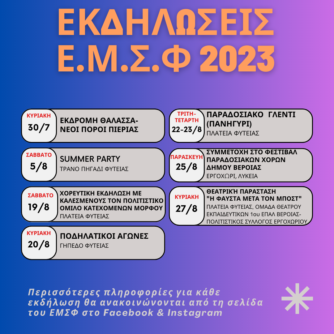 Πρόσκληση σε Εκδηλώσεις Ε. Μ. Σ. Φυτειάς