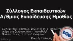 ΣΥΛΛΟΓΟΣ ΕΚΠ/ΚΩΝ Π.Ε. ΗΜΑΘΙΑΣ : Καταδικάζουμε οποιοδήποτε επεισόδιο βιαιοπραγίας λαμβάνει χώρα  εναντίον εκπαιδευτικών στον ευαίσθητο σχολικό χώρο
