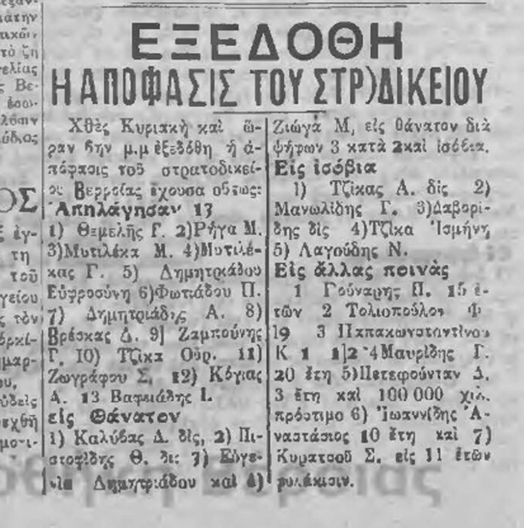 Για το Έκτακτο Στρατοδικείο της Βέροιας