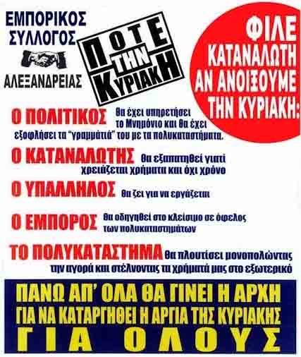 Ξεκάθαρο ΟΧΙ στο κυριακάτικο άνοιγμα από τον Εμπορικό Σύλλογο Αλεξάνδρειας