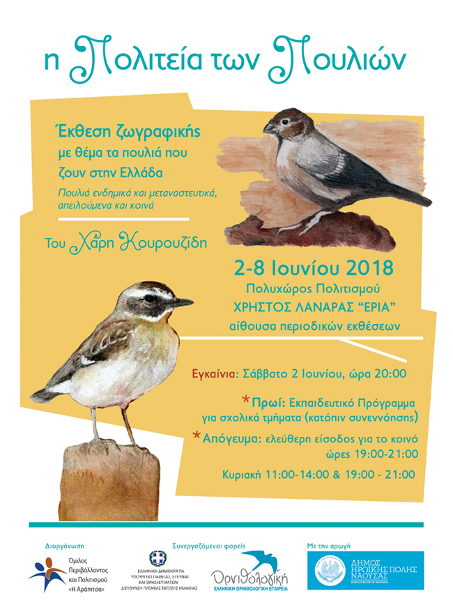 «Η Πολιτεία των Πουλιών» έκθεση ζωγραφικής του Χάρη Κουρουζίδη από τον Όμιλο «Αράπιτσα»